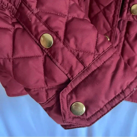 J.Crew Red Quilted Goose Down Puffer Jacket S Corduroy Collar Gold Buttons - Picture 5 of 15